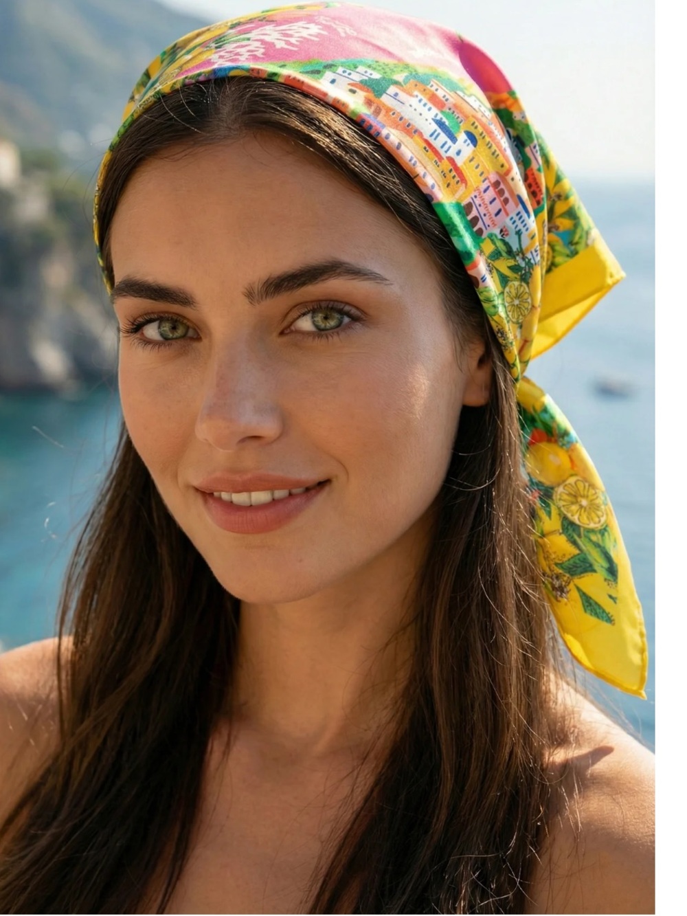 Antica Sartoria 2026 Positano Pink and yellow Lemon Print Hair Scarf bandana